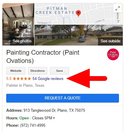 Paint Ovations Customer Reviews on Google.